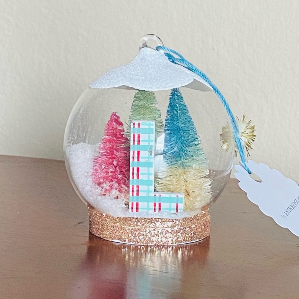 Anthropologie Monogram Snow globe Christmas ornament initial L